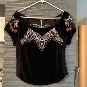 Free People Off the Shoulder Black Velvet top